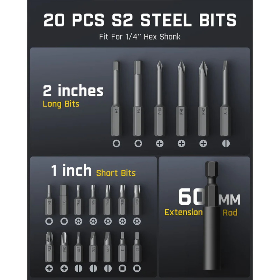 Fanttik L2 Pro Cordless Electric Screwdriver, 20 Bits 6Nm Digital Screen 2000mAh