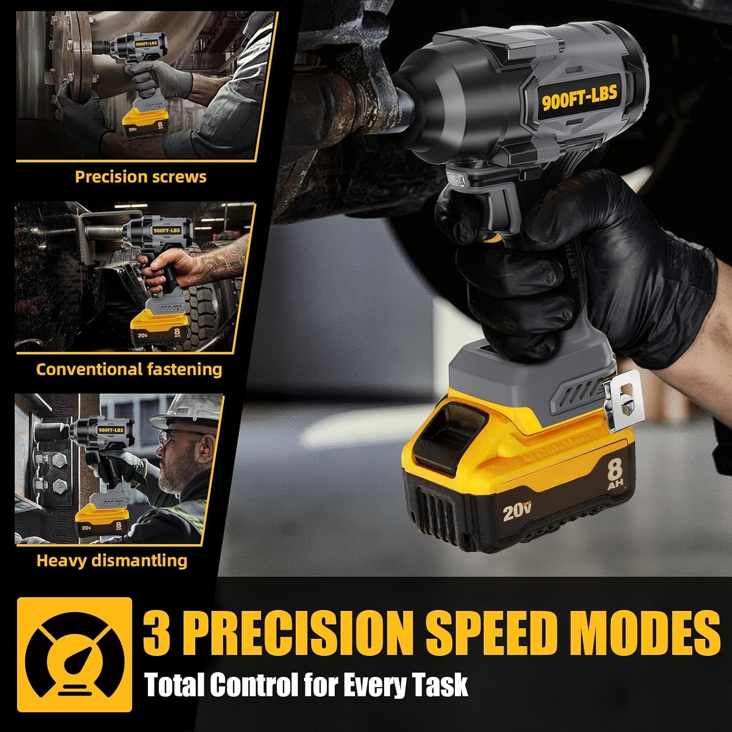 High Torque 900 Ft-lbs Cordless Impact Wrench – Brushless Motor, Tool Only, 1/2”