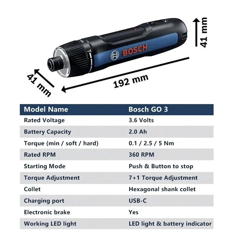 Bosch GO3 Mini Electric Screwdriver Set Automatic Cordless 3.6V USB Rechargeable