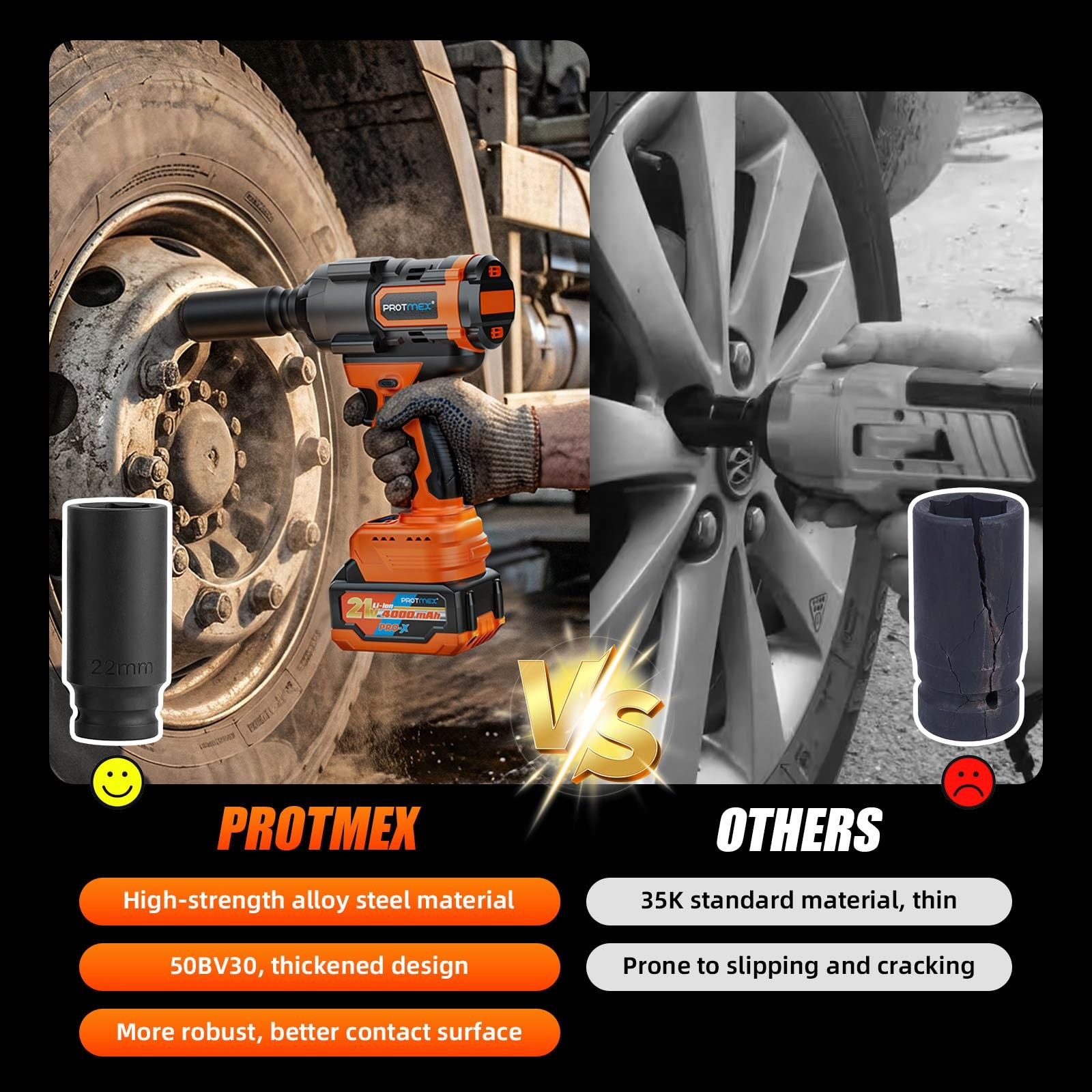 Protmex 1107Ft-lbs(1500N.m) Cordless Impact Wrench, 1/2&Prime; Brushless Impact Dri…