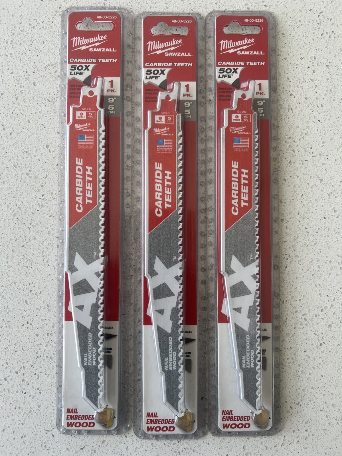 (3 Blades) Milwaukee 48-00-5226 9” Wood Carbide TEETH SAWZALL Blade (48-00-5226)
