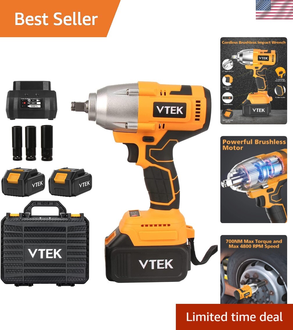 1/2 Inch Cordless Impact Wrench – 700N.m Torque with 2x 4.0A Batteries Included