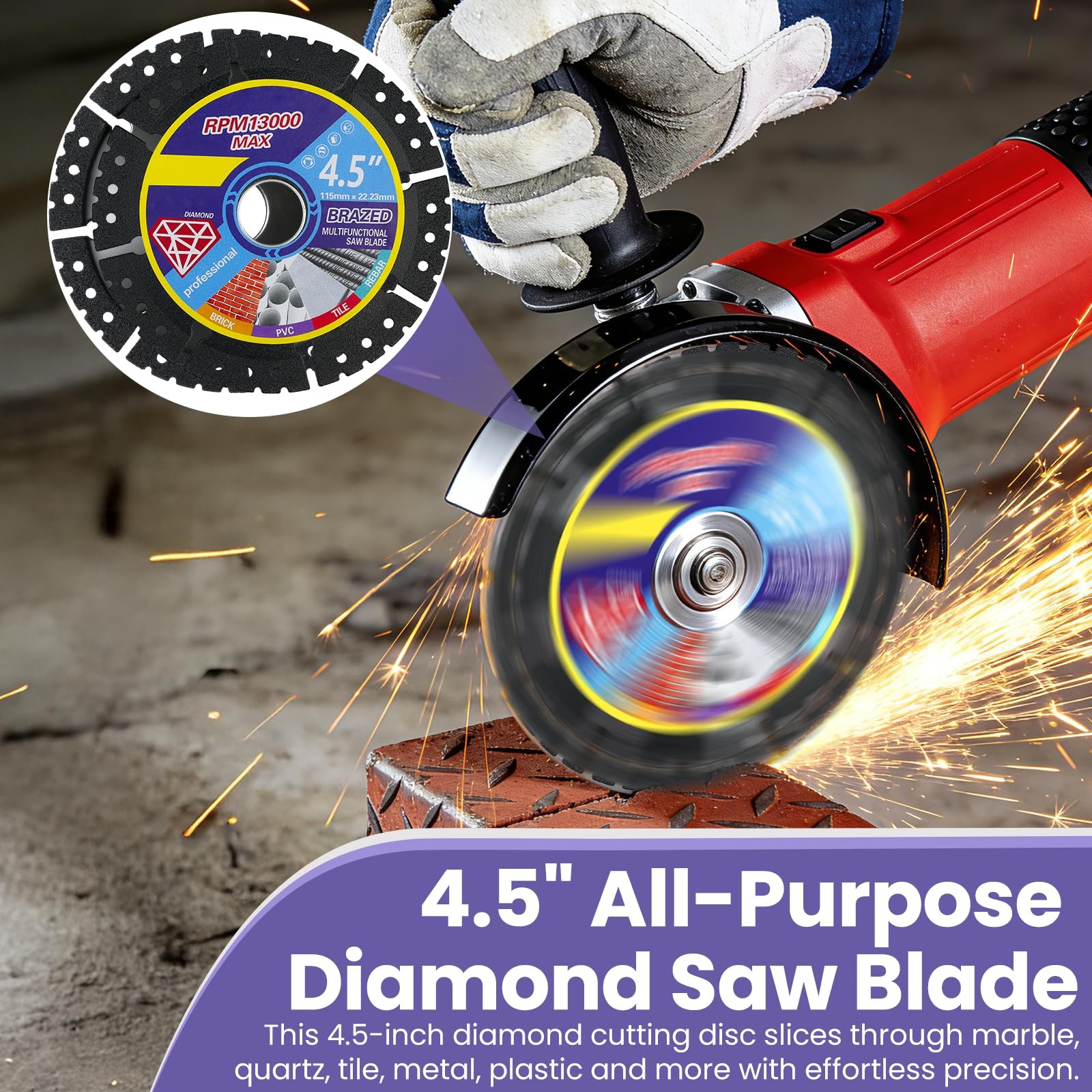 3 Pack 4.5&Prime; Diamond Multi-Purpose Saw Blade, 115mm Multi Material Black