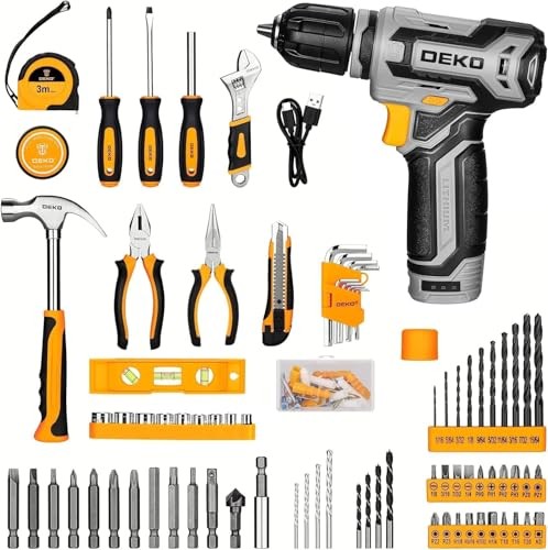 Power Drill Tool Set Kit: Cordless Drill Tool Box with 12V Battery Grey