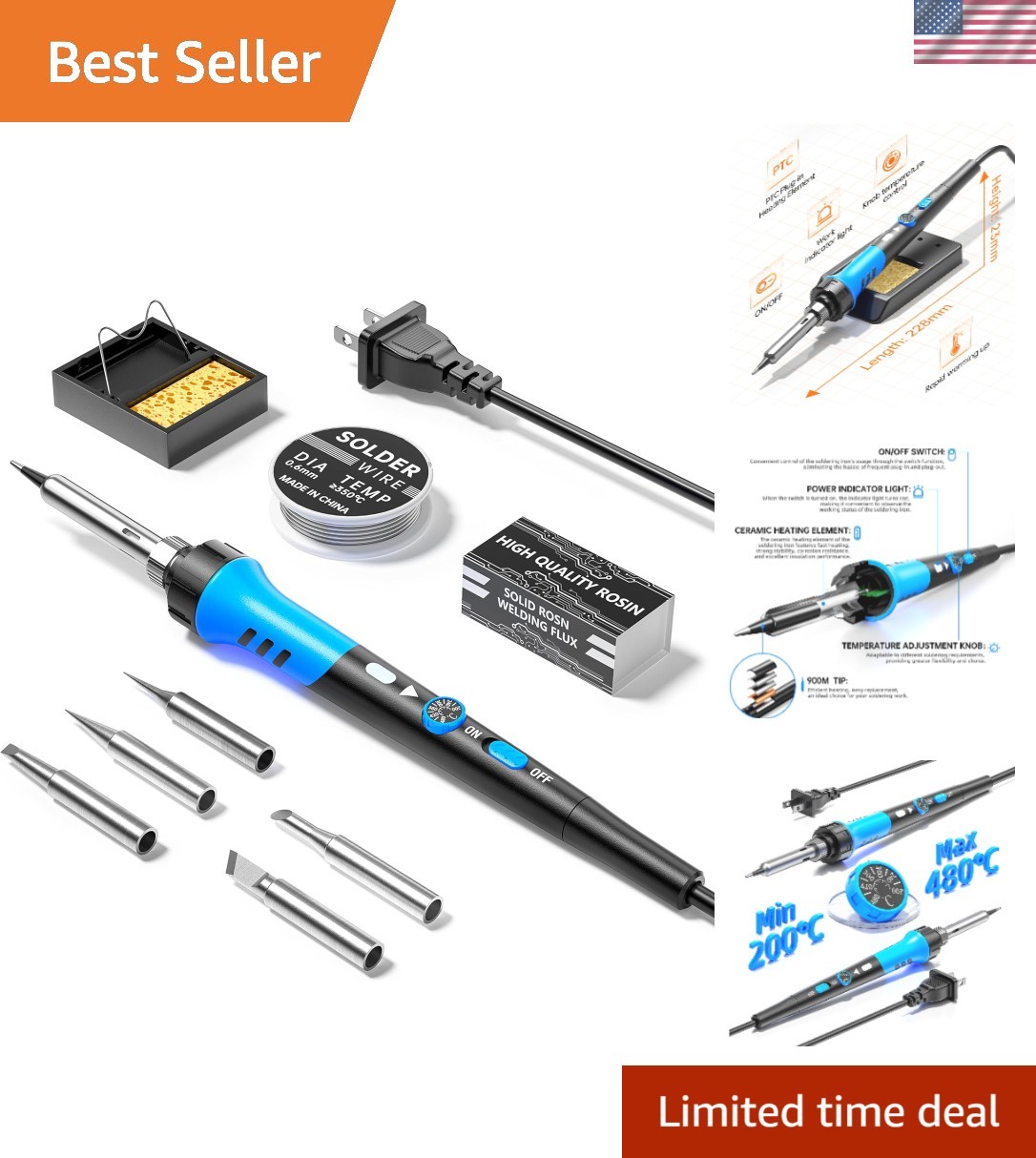 Electric Soldering Iron Kit Blue 60W