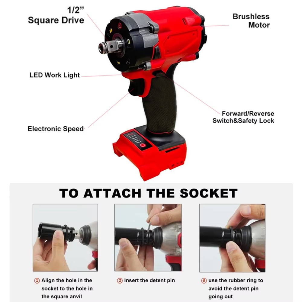 For Milwaukee 18V M18 FUEL 1/2&Prime; High Torque Impact Wrench RED+BLACK wrench