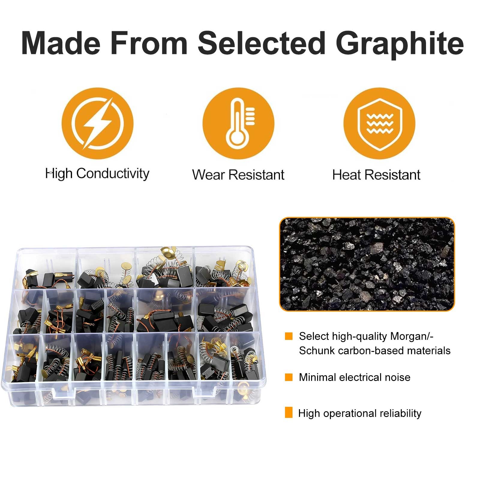 144x 18 Sizes Electric Motor Carbon Brushes for Drills Grinders Saws Repair Kit