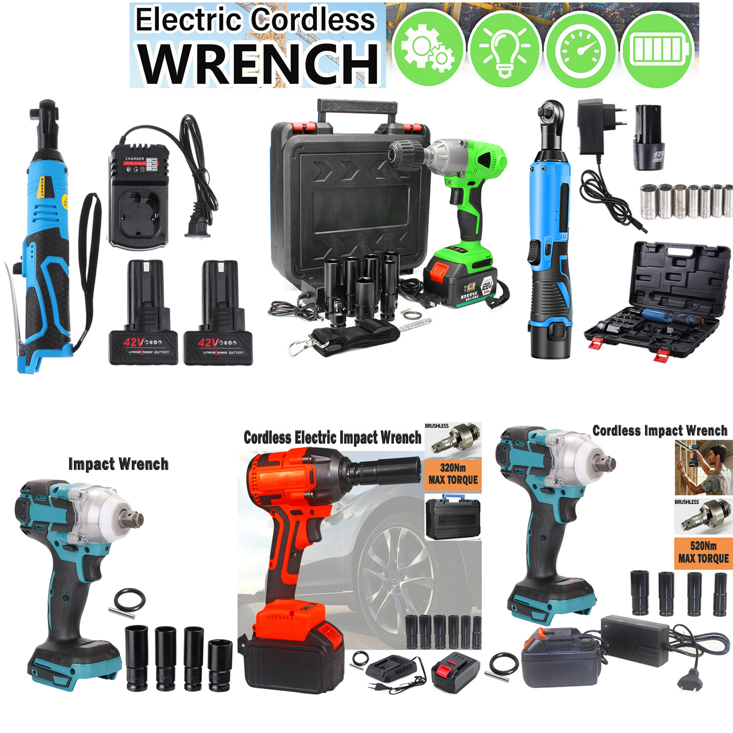Cordless Electric Ratchet/Impact Wrench Gun High Power Driver w/ Socket&Battery
