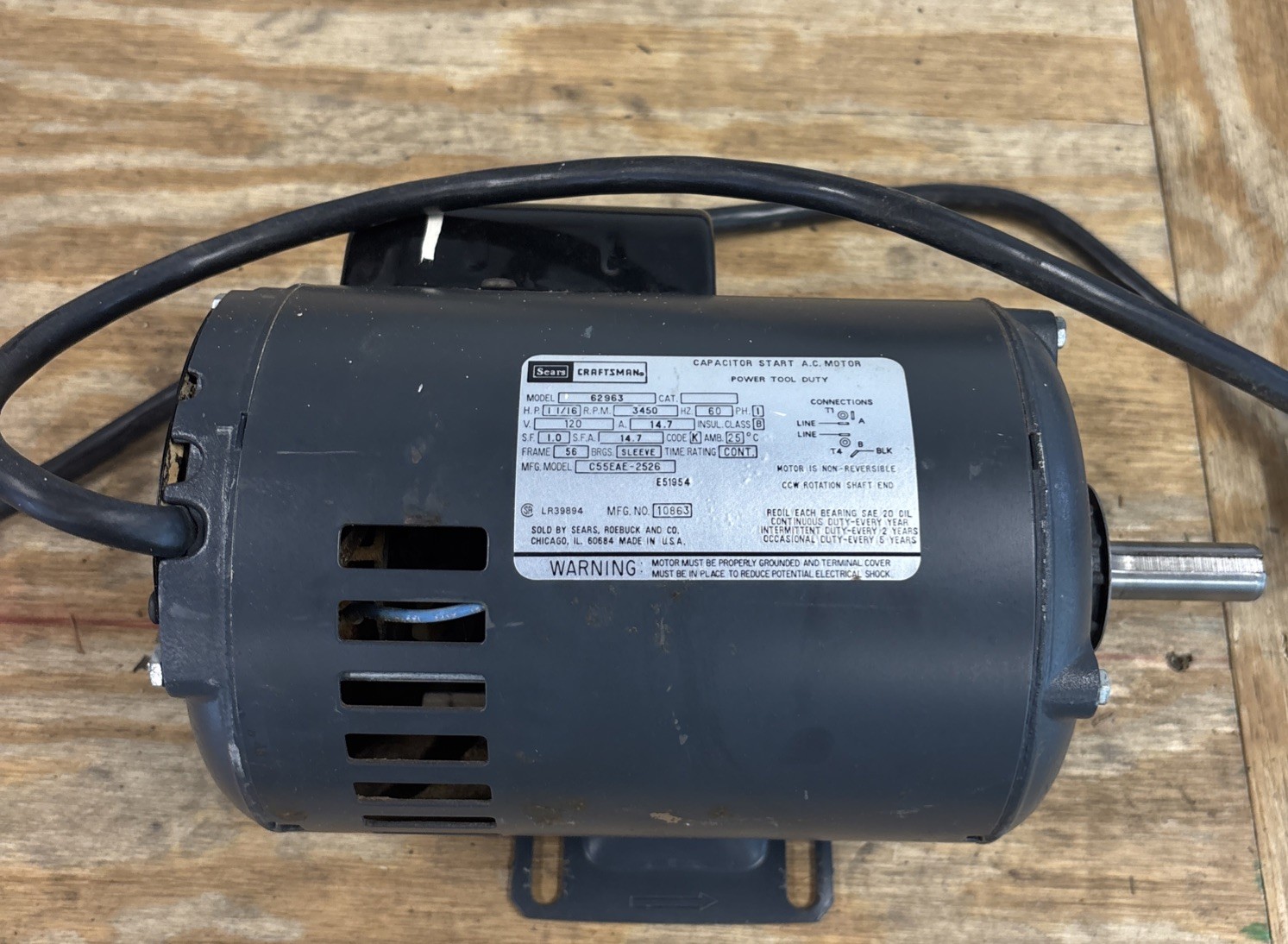 Craftsman FLEX Drive Table Saw 1 HP CCW motor # 62855 or 62860 or 62963