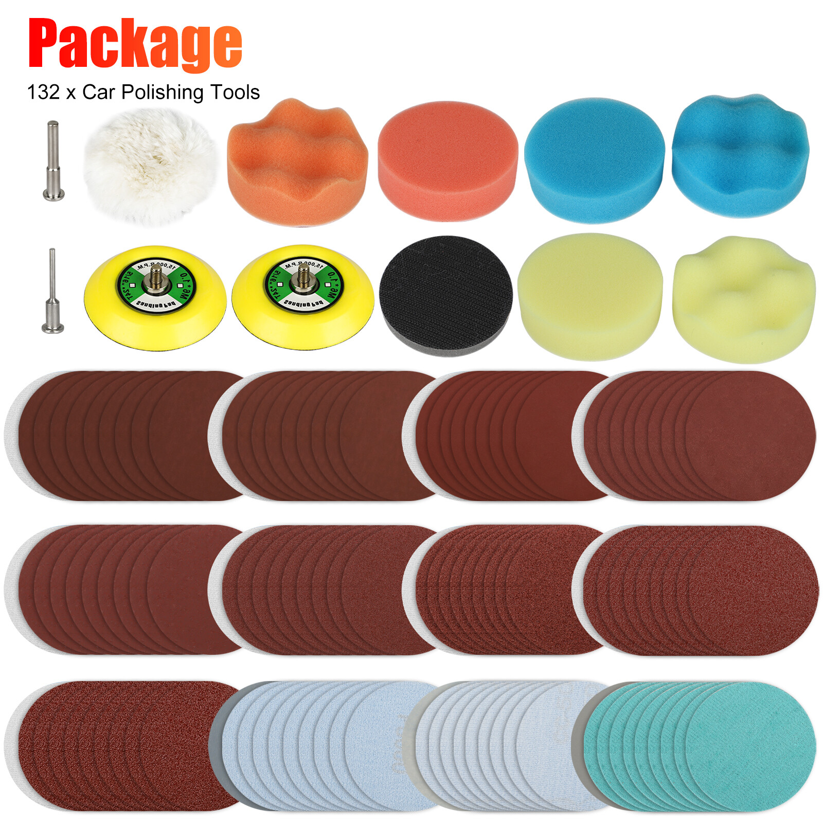 132Pcs 3inch Sanding Discs Foam Buffing Polishing Sponge Sander Buffer Pad Kit