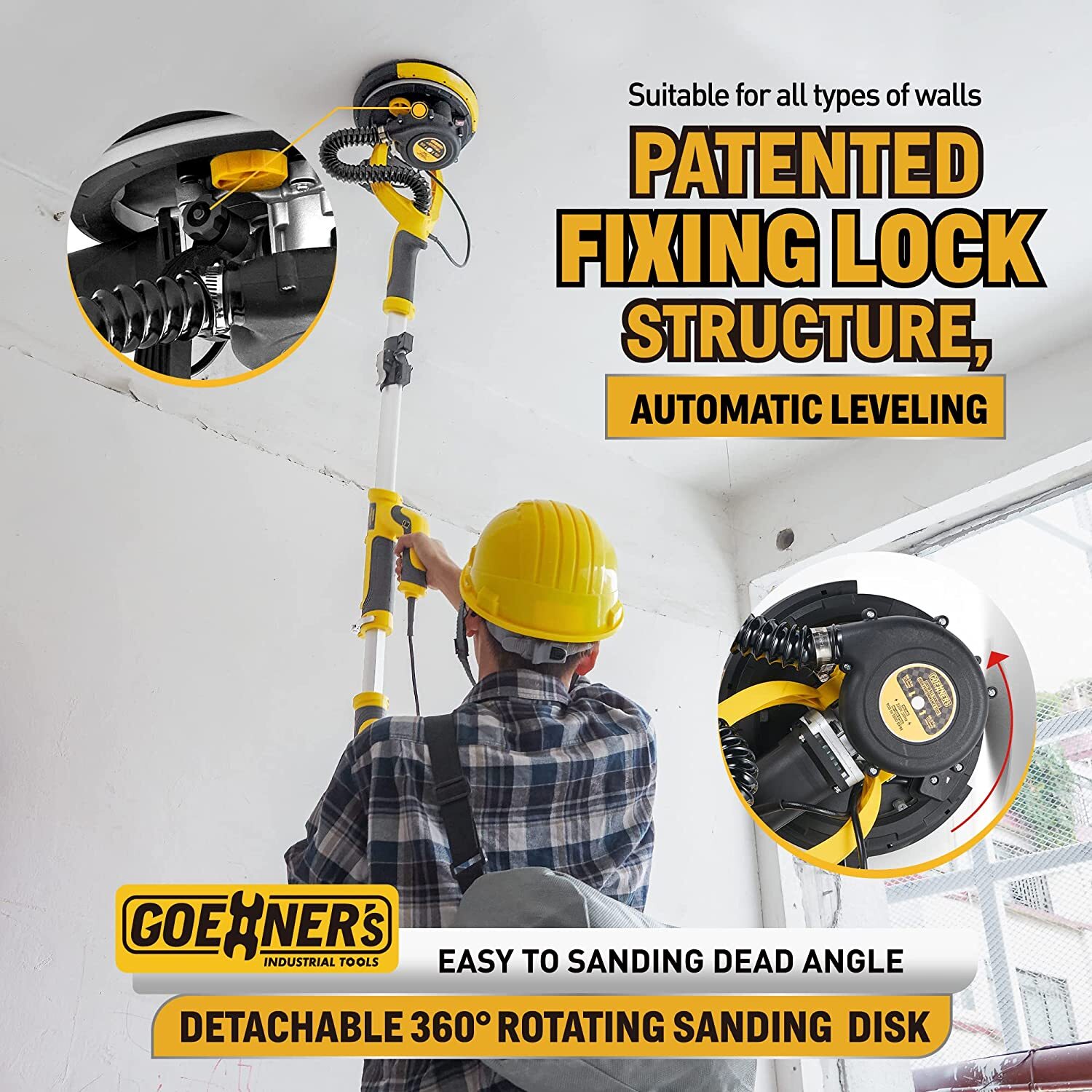 Electric Drywall Sander with Vacuum Automatic Dust Removal for Ceiling Sanding