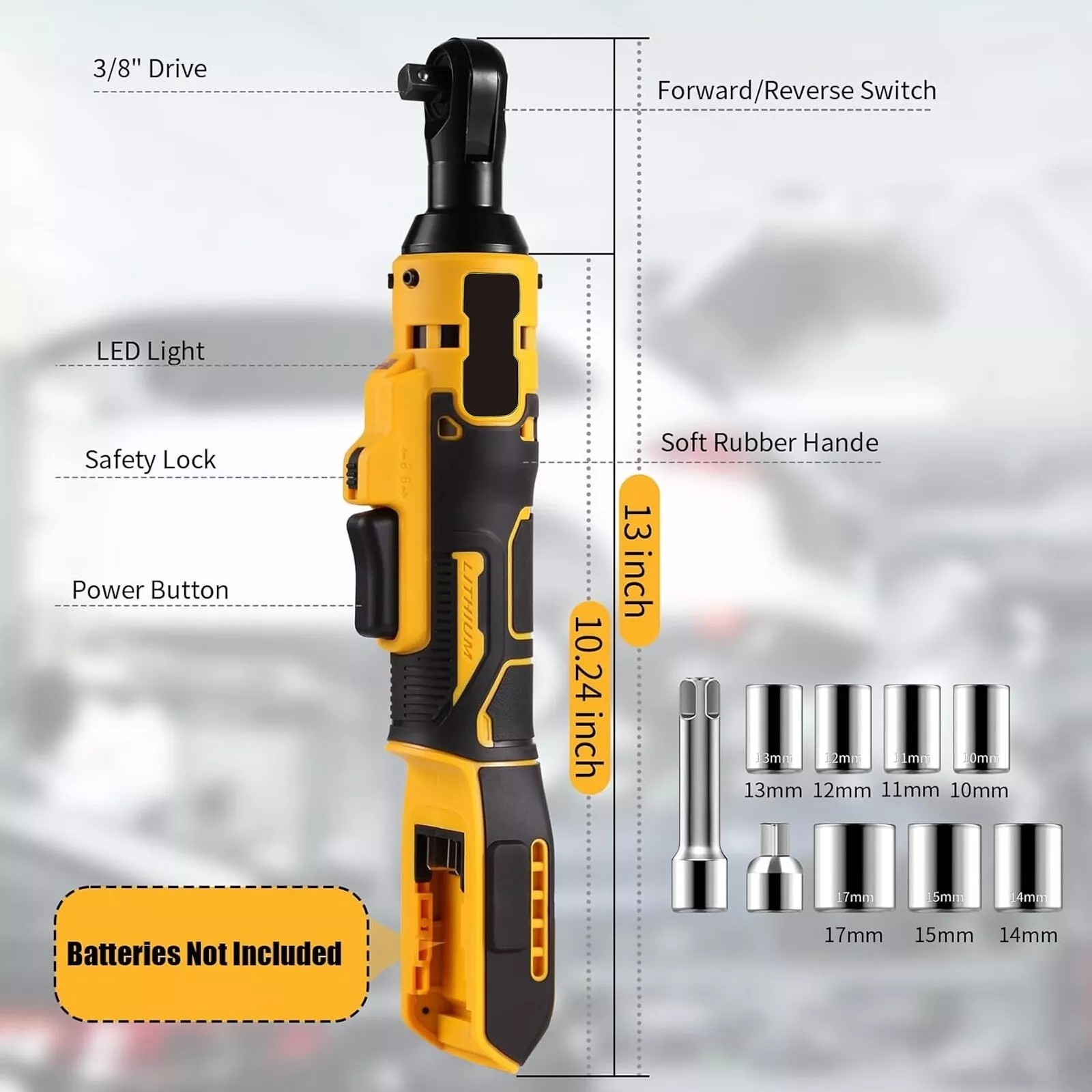 12V 3/8&Prime; Cordless Electric Ratchet Socket impact Wrench Right Angle Battery 60Nm