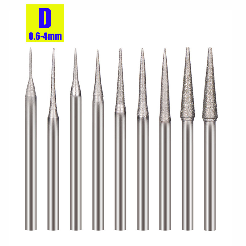 0.6mm-4mm Diamond Burr Grinding Drill Bits Stone Carving for Dremel Rotary Tool