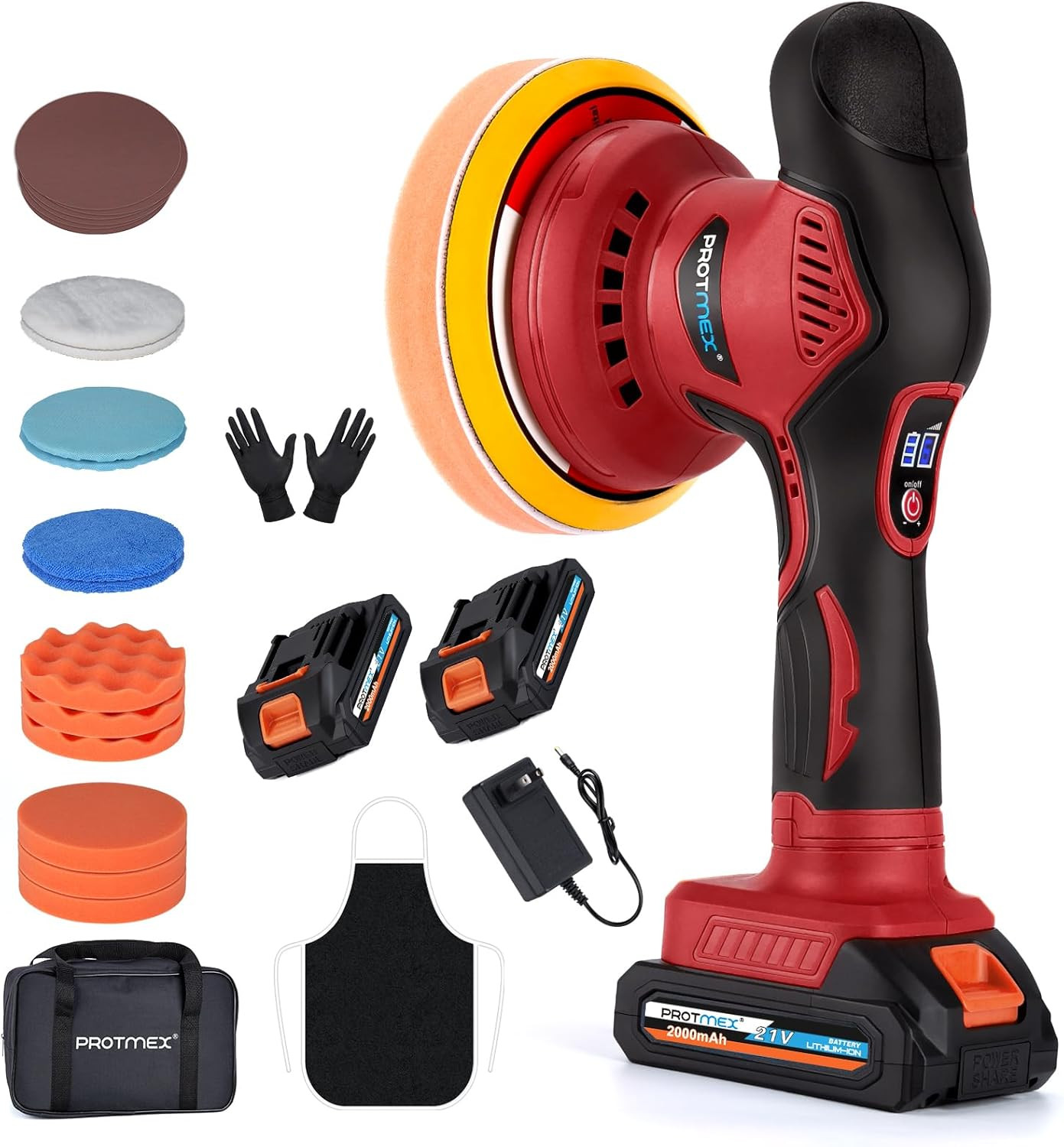 Cordless Car Buffer Polisher W/ 2X2000Mah 21V Batteries, 6 Inch Car Buffer Waxer