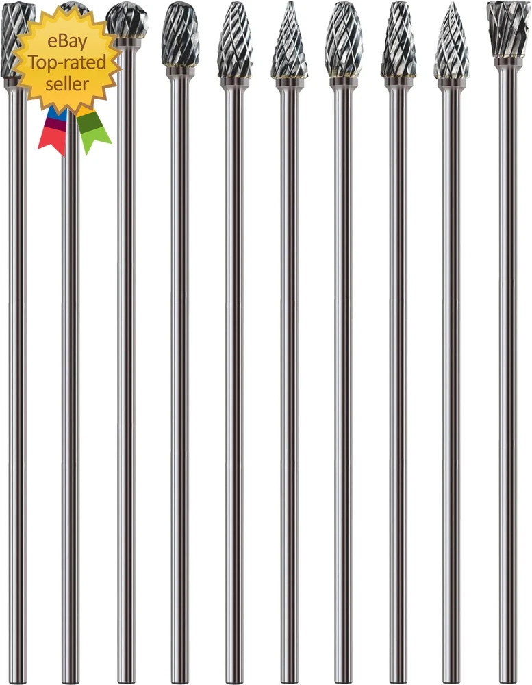 10Pcs Long Carbide Burr Set 1/8&Prime; Shank Total L 4.4&Prime; Compatible with Dremel Die G
