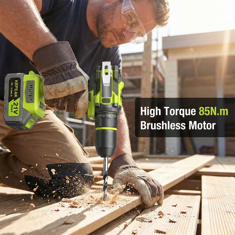 Cordless Brushless Impact Driver Hammer Drill Combo Kit with 2 Battery & Charger