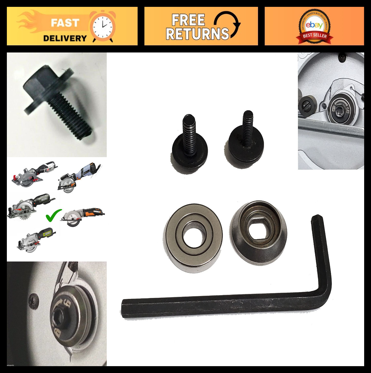 4.5&Prime; Compact Saw Flange Lock Blade Bolt – Upgrade for Rockwell Worx RK3441K WX43