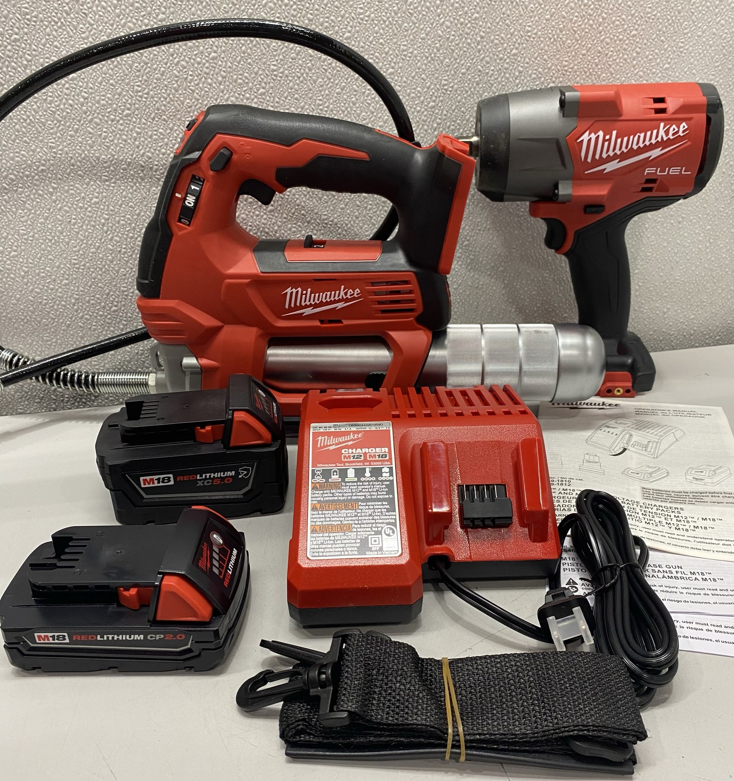 Milwaukee 18V Cordless 1/2&Prime; Impact Wrench Grease Gun Combo Kit, 2967-22GG
