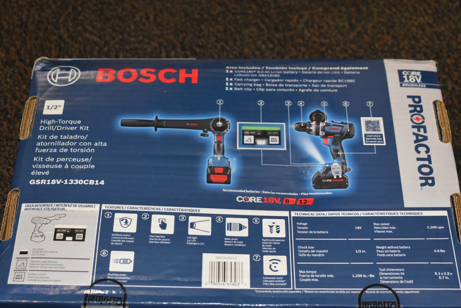 Bosch GSR18V-1330cb14 18V EC 1/2&Prime; Drill/Driver Kit CORE18V (1) 8 Ah Batteries
