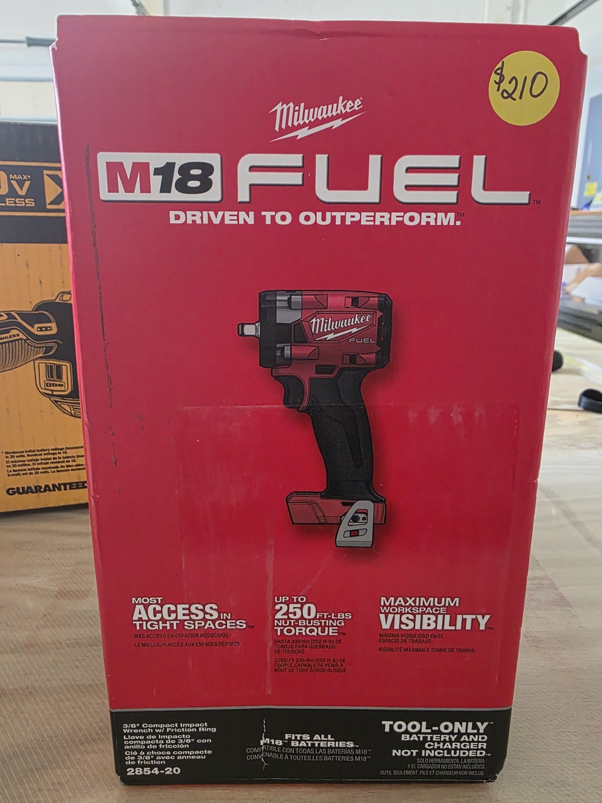 Milwaukee M18 FUEL 3/8&Prime; Compact Brushless Impact Wrench 2854-20, 18V, 250 ft-lbs