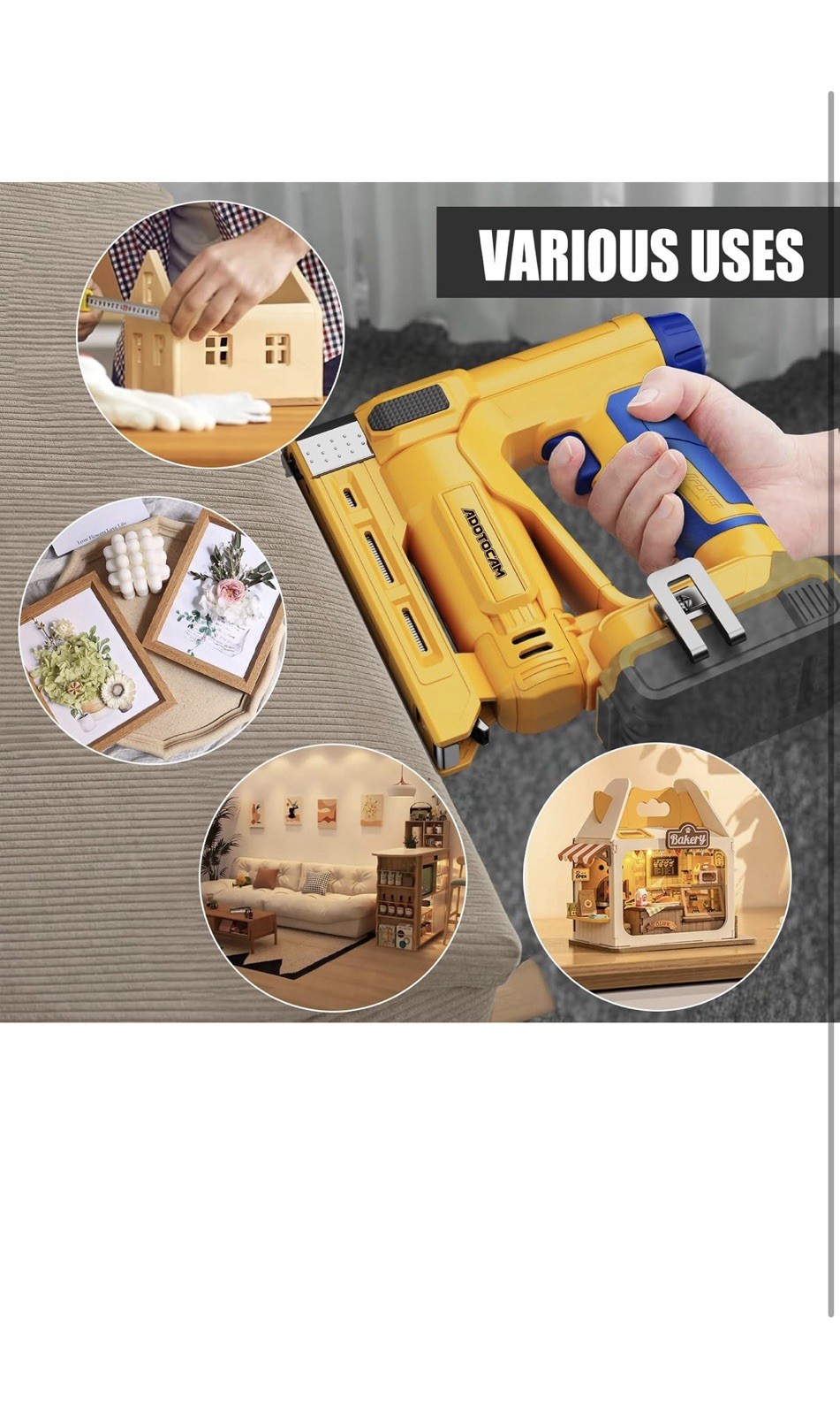 18GA Nail Gun for Dewalt 20V Battery (Tool Only), 2 in 1 Cordless Brad Nailer/T5