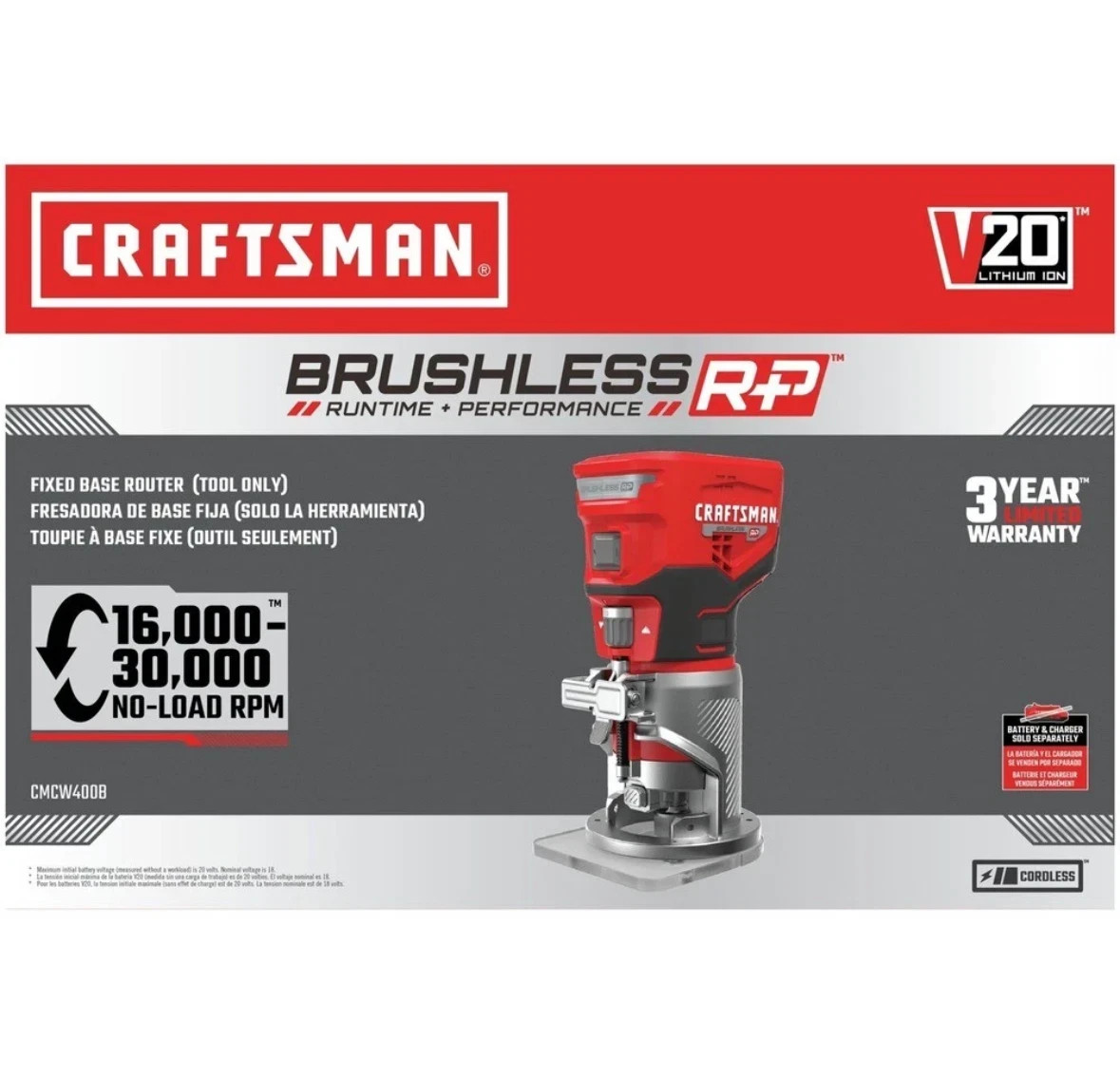 Craftsman CMCW400B V20 Brushless RP Cordless Router, New, Tool Only