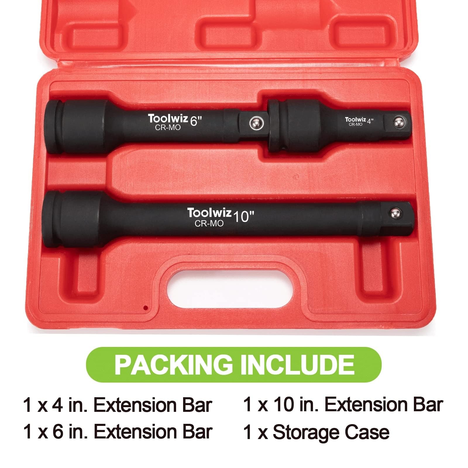 Toolwiz 3/4” Drive Impact Extension Bar 4”, 3/4&Prime; (4&Prime;, 6&Prime;, 10&Prime;), Black