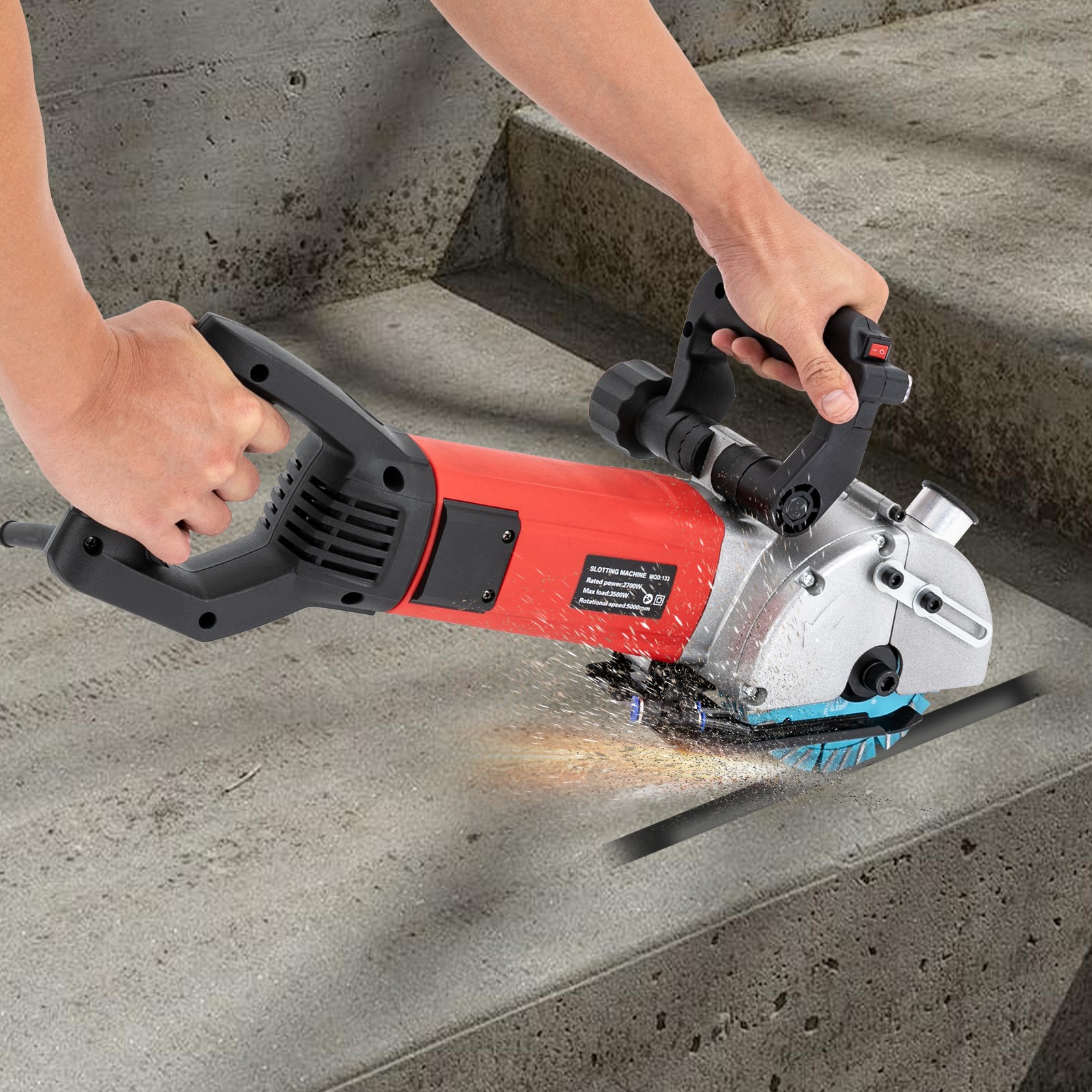 3500W Slotting Machine Wall Chaser Concrete Grooving Cutting Machine Saw Blades