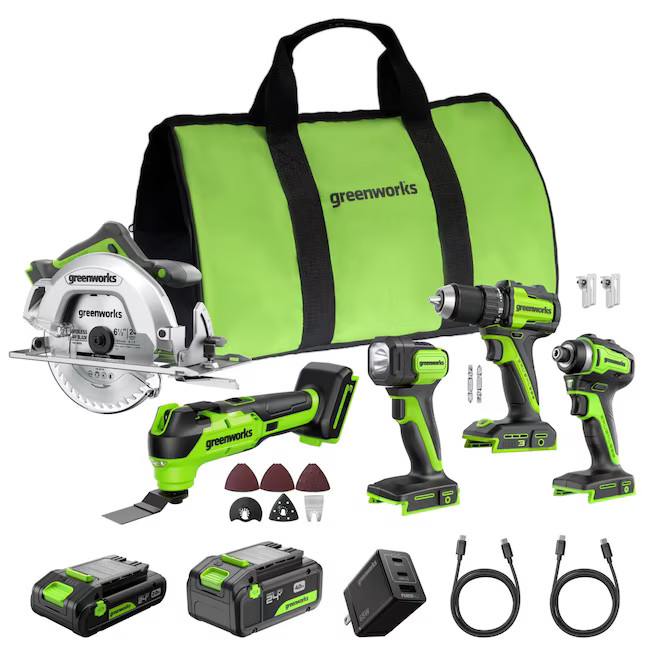 Greenworks 24-volt 5 -Tool Brushless Power Tool Combo Kit with Soft Case ( 2 -Ba