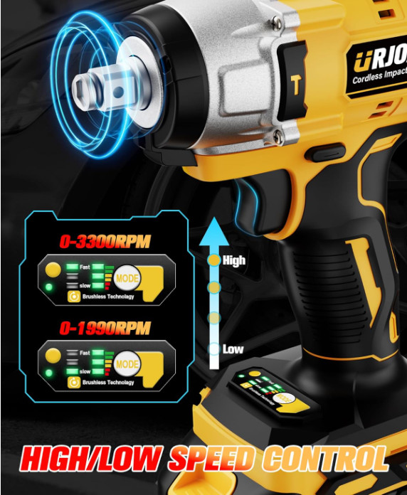 Llave de Impacto Inalámbrica 1/2&Prime; 800Nm Sin Escobillas con 2 Baterías 4.0Ah