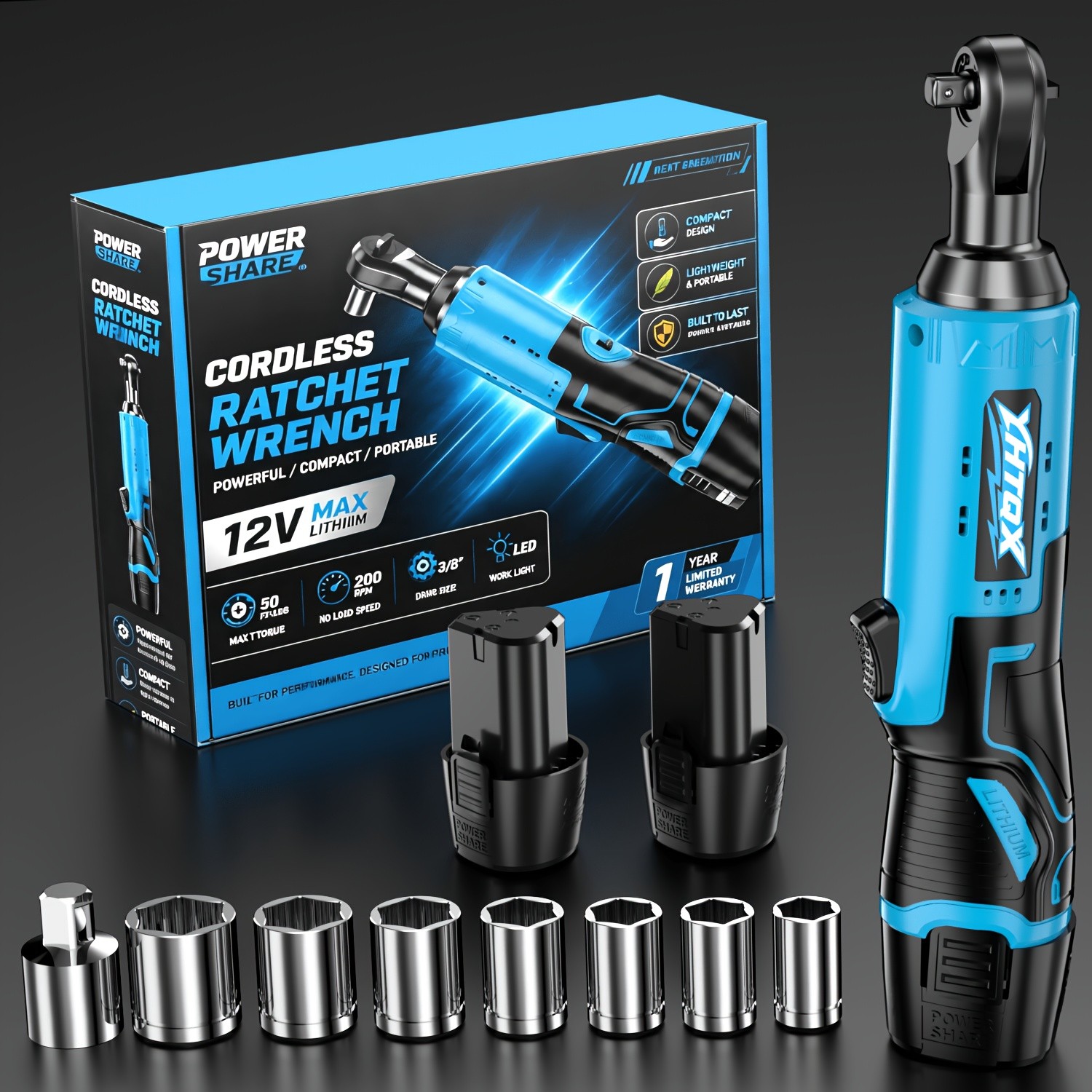 400RPM Electric Ratchet Wrench Set, Cordless Ratchet Wrench
