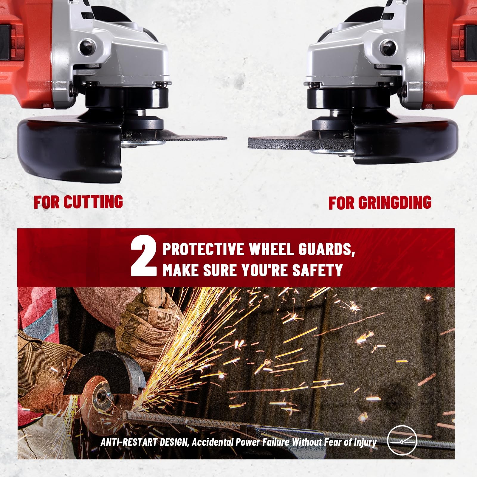 9.0 Amp Angle Grinder, 4-1/2 Inch Electric Grinder Power Tool, 11800 RPM, Auxili