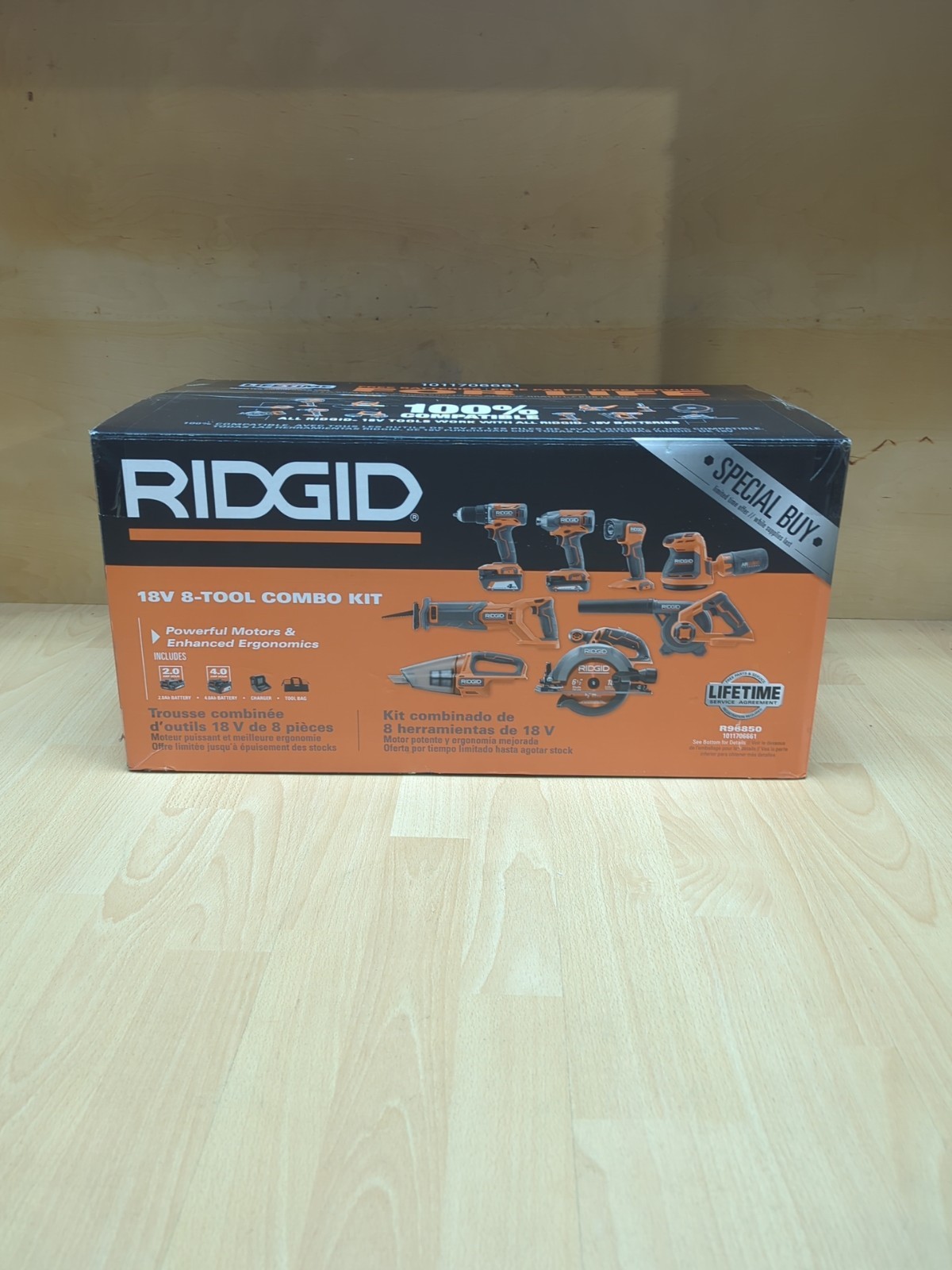 RIDGID R96850 18V Cordless 8-Tool Combo Kit w/ 2 Batteries, Charger, Tool Bag