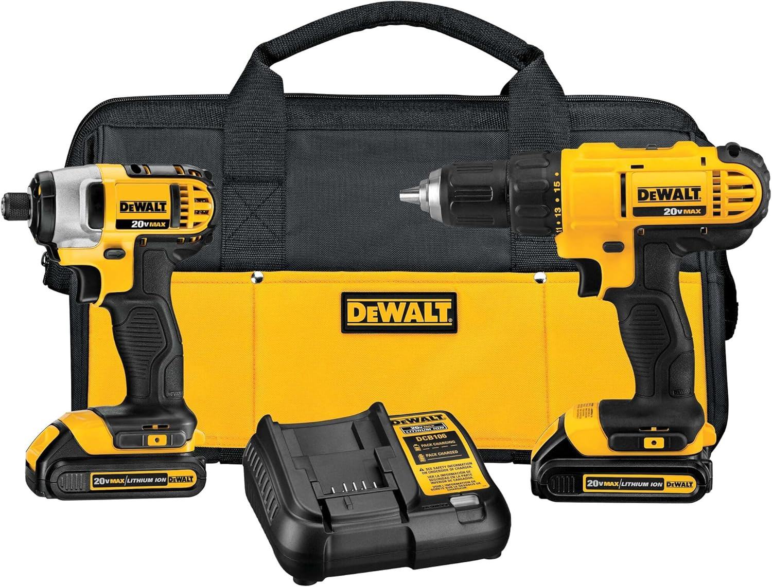 20V MAX CORDLESS DRILL AND IMPACT DRIVER, POWER TOOL COMBO KIT, W/ 2 BATTERIES