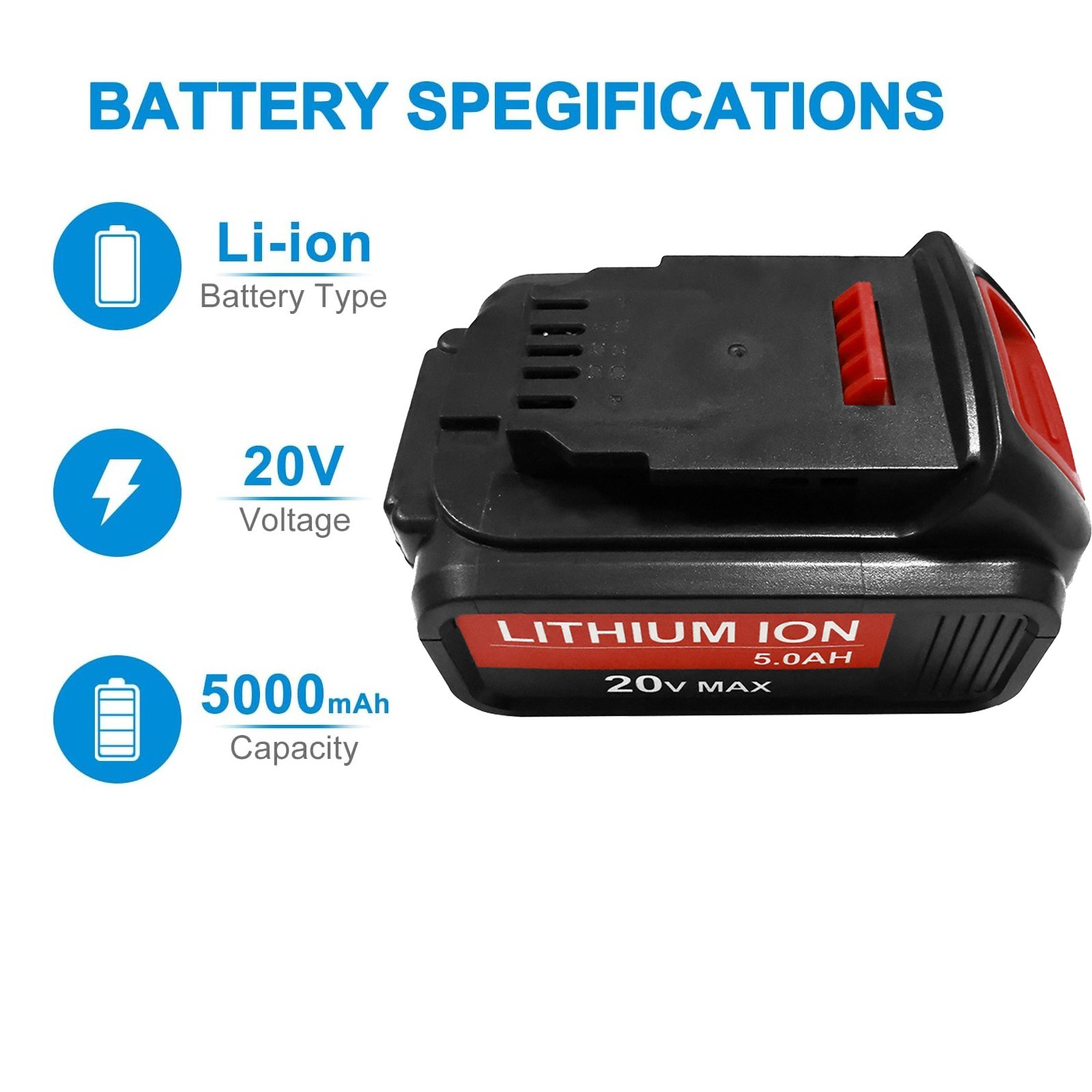 4x New 5.0AH Lithium Ion Battery For DeWalt 20V 20 Volt Max DCB206 DCB200 DCB204