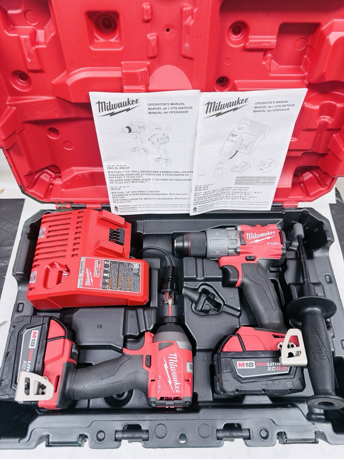 MILWAUKEE M18 18V TOOLS 2804-20/ 2853-20 Combo Kit/2 5Ah Batteries *EXCELLENT*