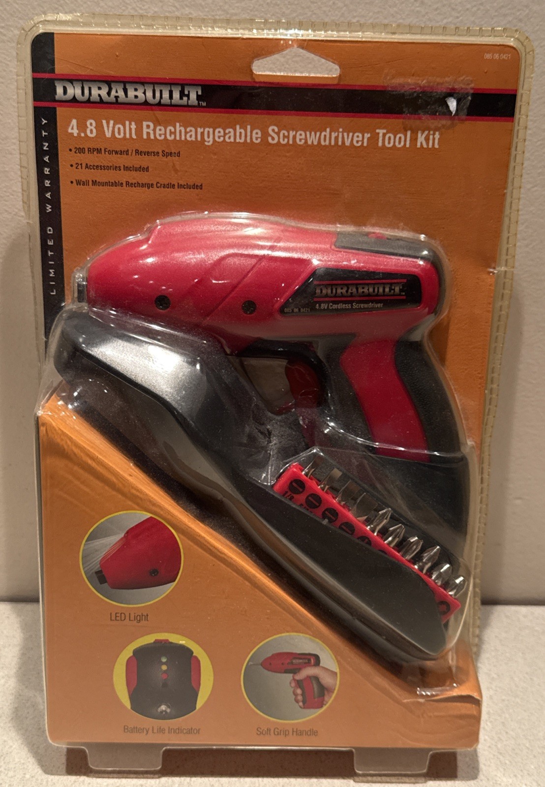 4.8 Volt Screwdriver Tool Kit w/ Wall Mountable Recharge Cradle (Durabuilt). NEW