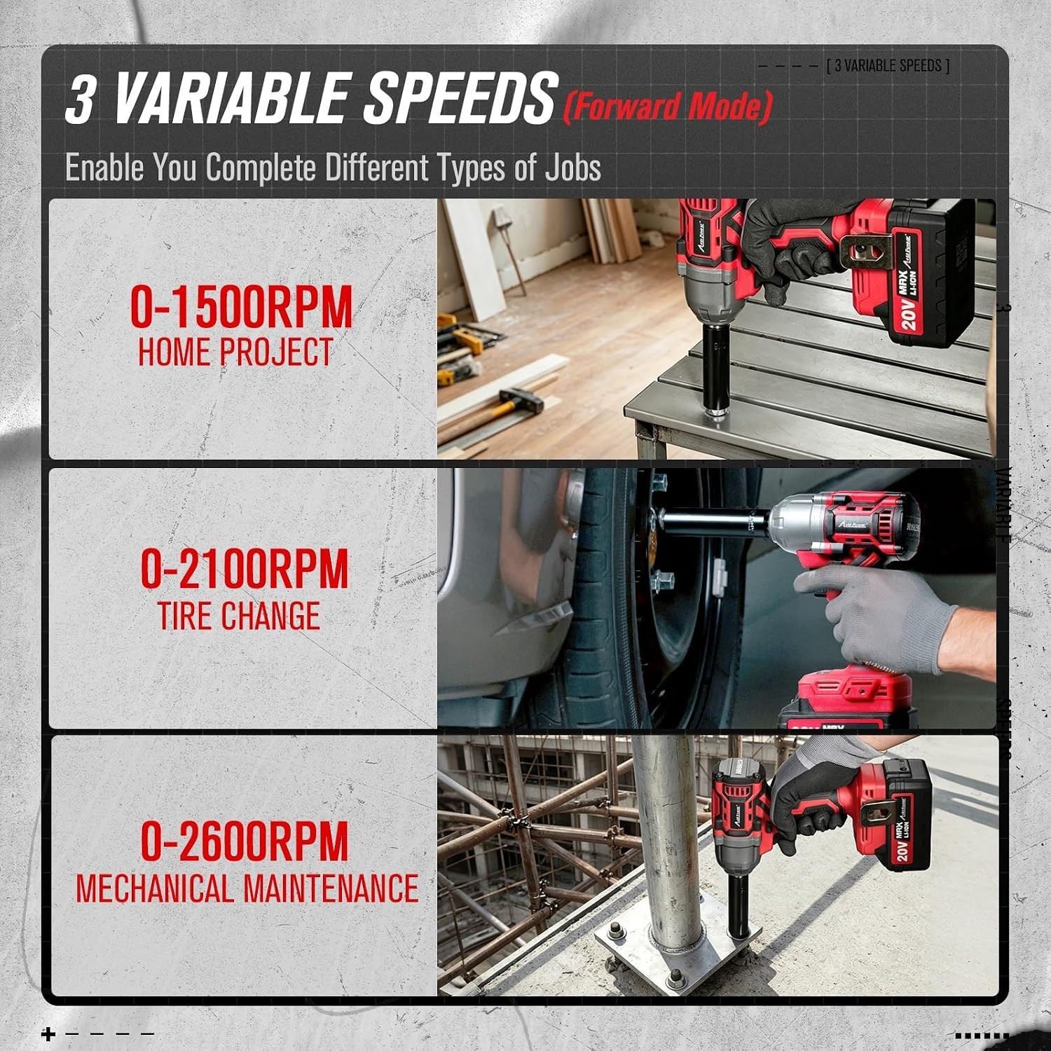 Cordless Impact Gun | Max Torque 370ft-lbs | 3.0Ah Battery