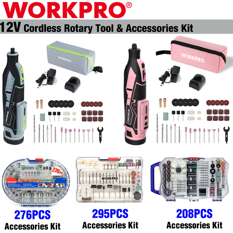 WORKPRO 12V Cordless Rotary Tool Kit 7500-32000 RPM 276PC/295PC/208PC Accessory