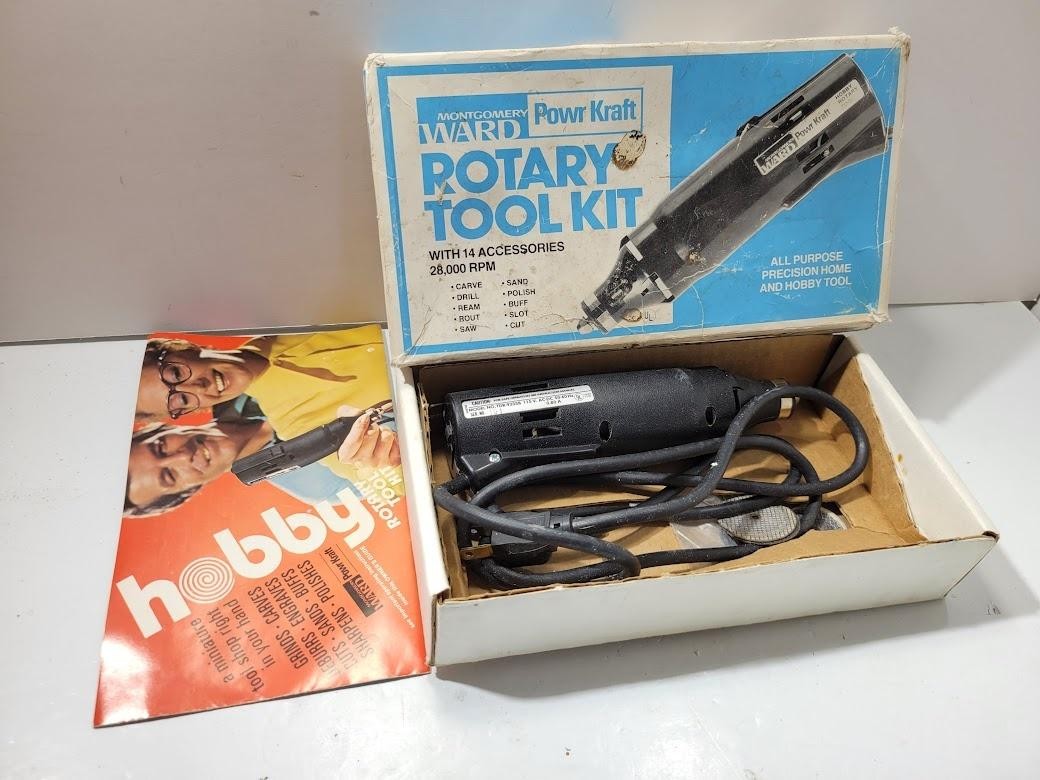 Vintage Montgomery Ward Powr Kraft Rotary Tool Kit TDR-9235B 28,000 RPM w/Box