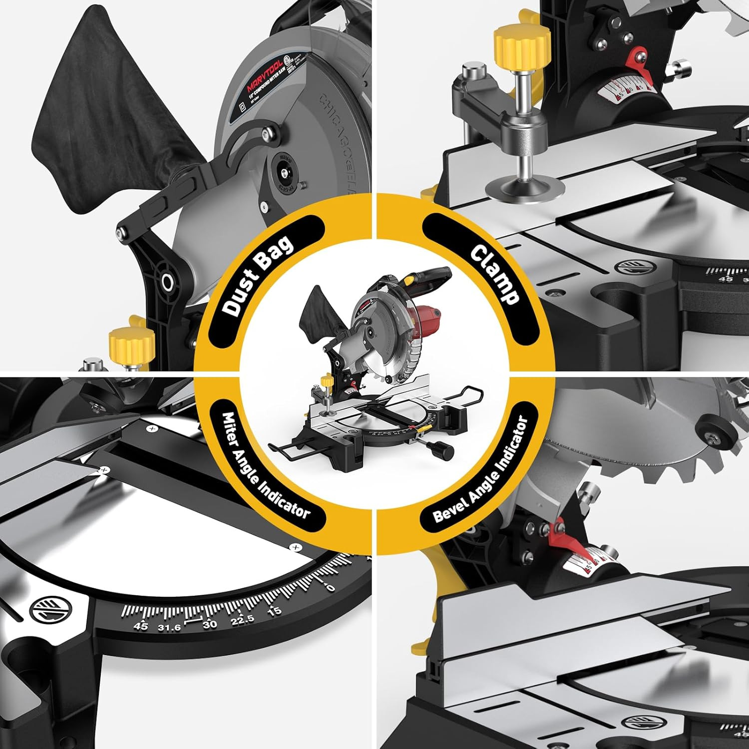 10-Inch Compound Miter Saw, 5000RPM, 15 Amp, Single Bevel 0-45° with Extension T