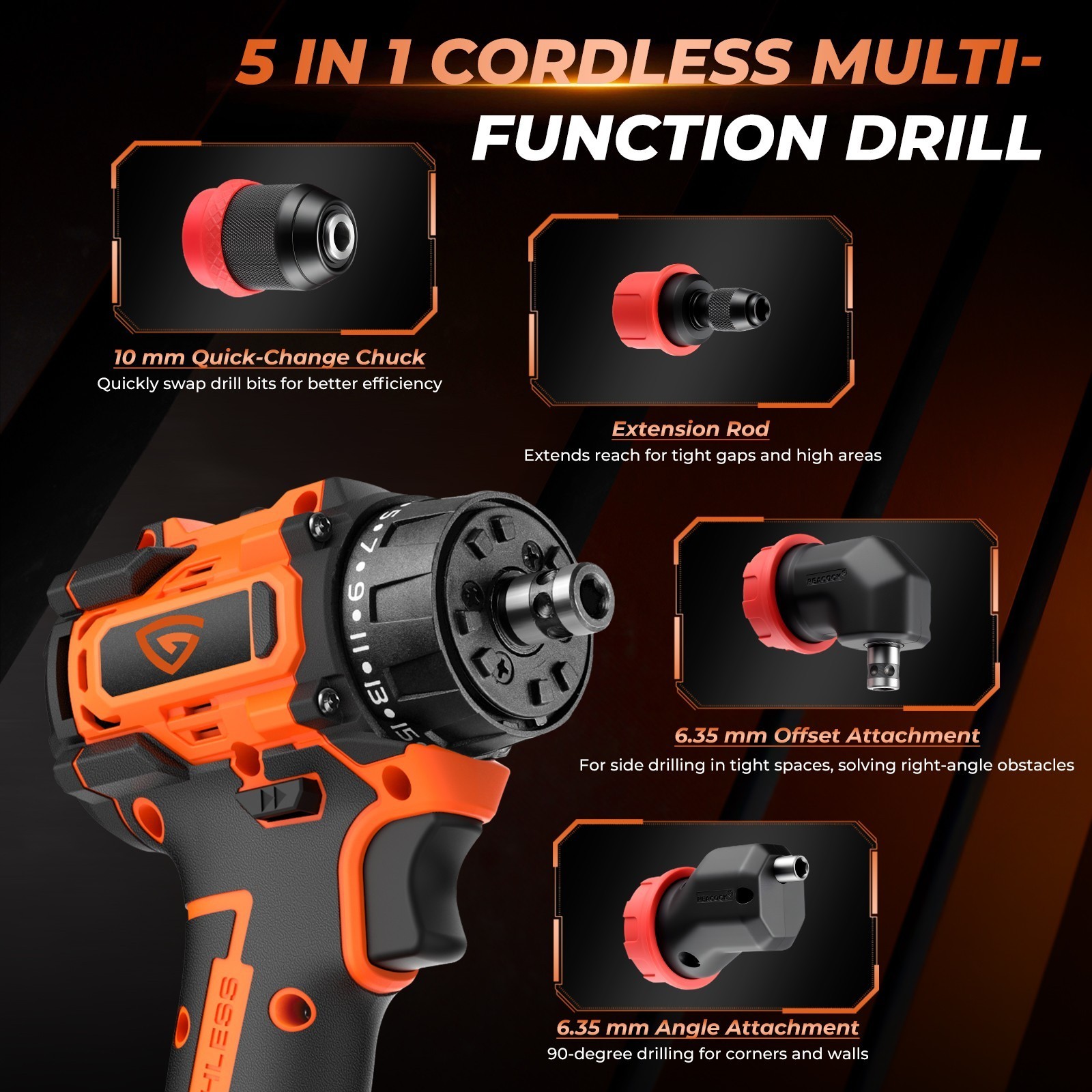 21V Cordless Impact Wrench High Torque 1/2&Prime; Brushless Drill with 2×2.0Ah Battery