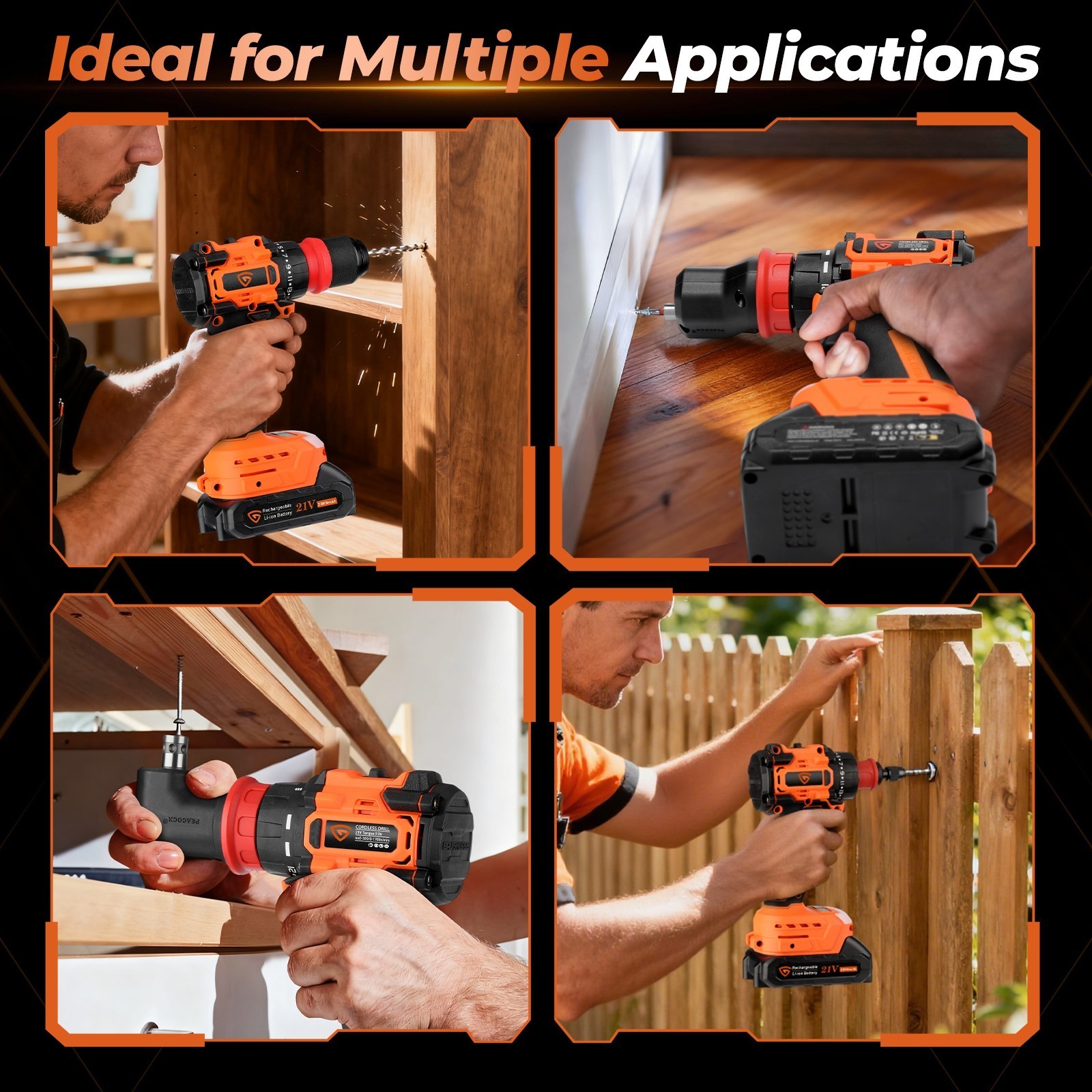 21V Cordless Impact Wrench High Torque 1/2&Prime; Brushless Drill with 2×2.0Ah Battery