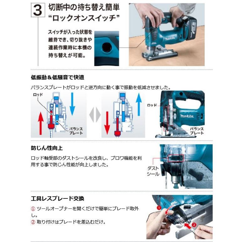 Makita 18V rechargeable jigsaw JV182DZK (main unit and case included)