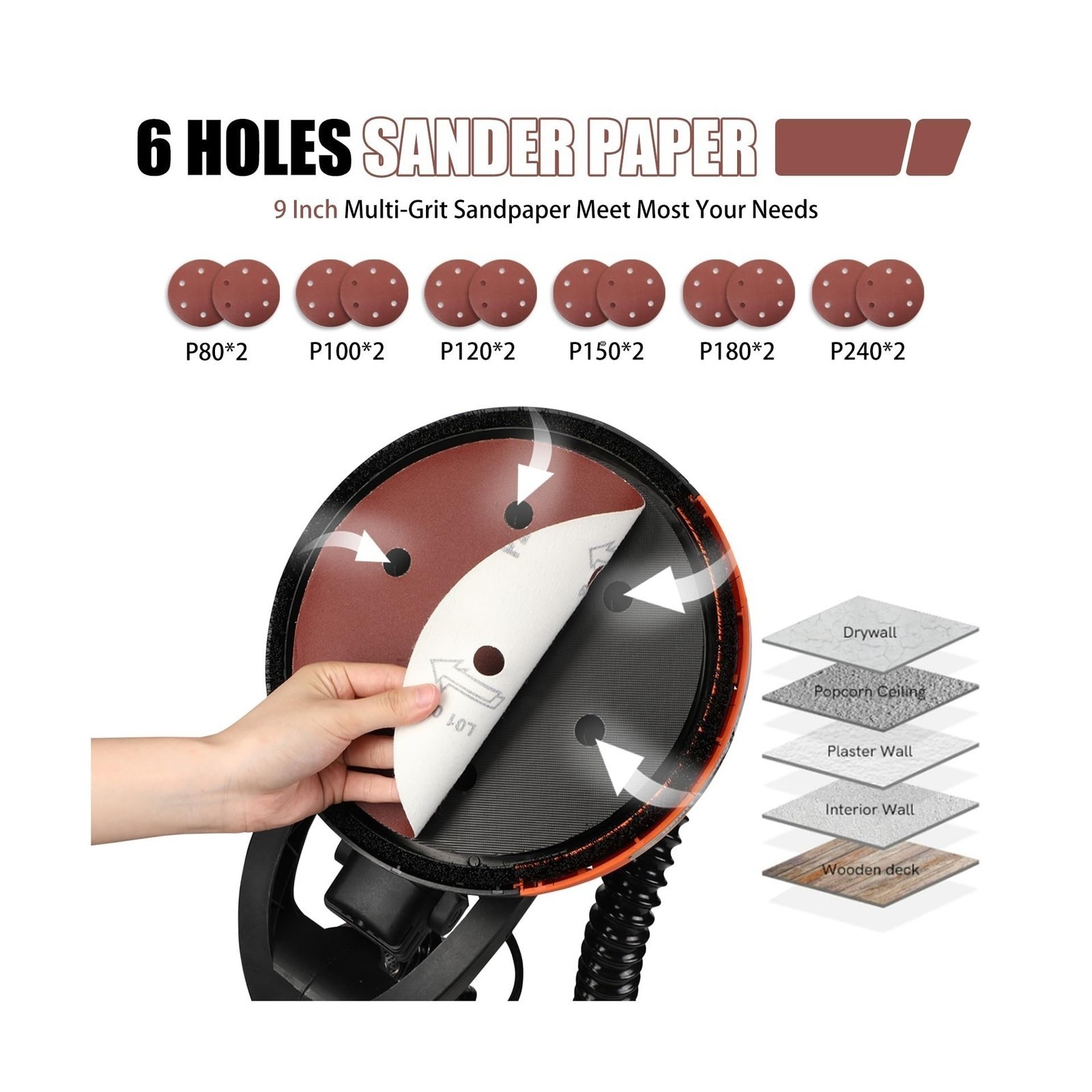 Drywall Sander Vacuum Dust Motor Floor Sander 900-1800RPM 780W Electric Power