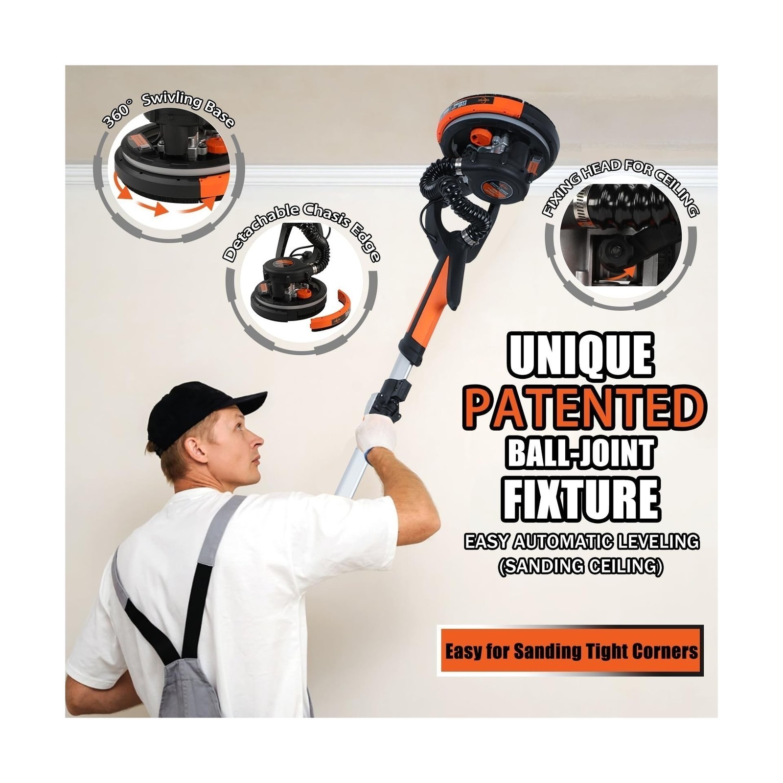 Foldable Handle 780W Vacuum Dust Collection Motor Sander 900-1800RPM Extendable