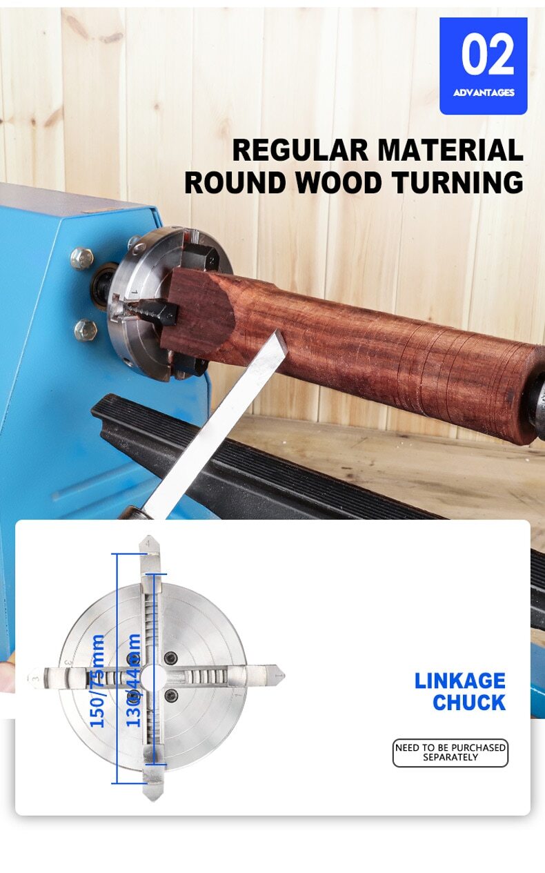 Lathe Wood Turning Machine Woodworking Lathe Adjustable Speed Lathe 370W/550W