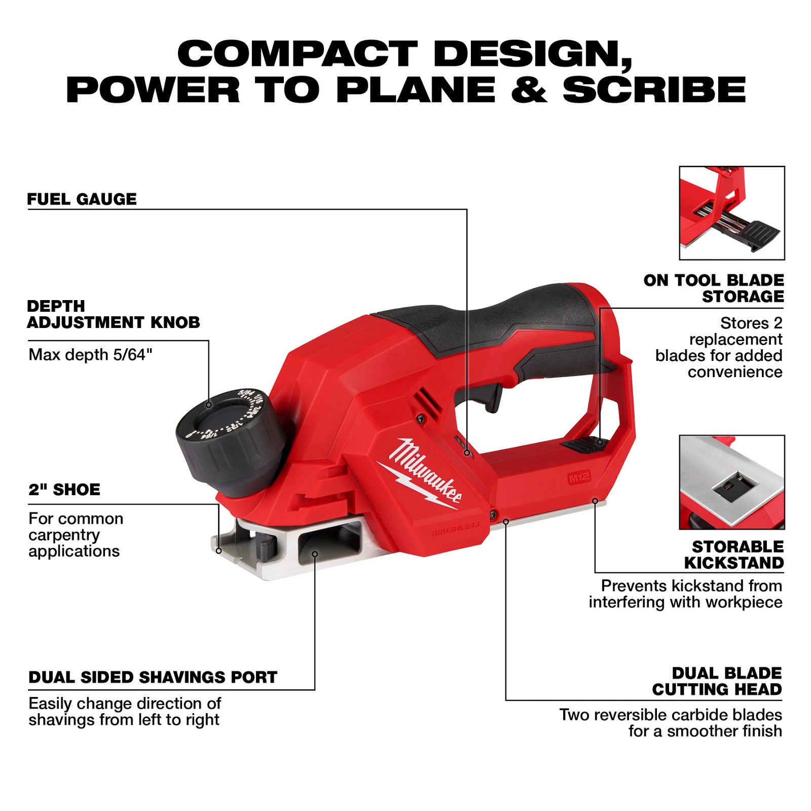 Milwaukee Tool 2524-20 M12 Brushless 2&Prime; Planer Tool Only