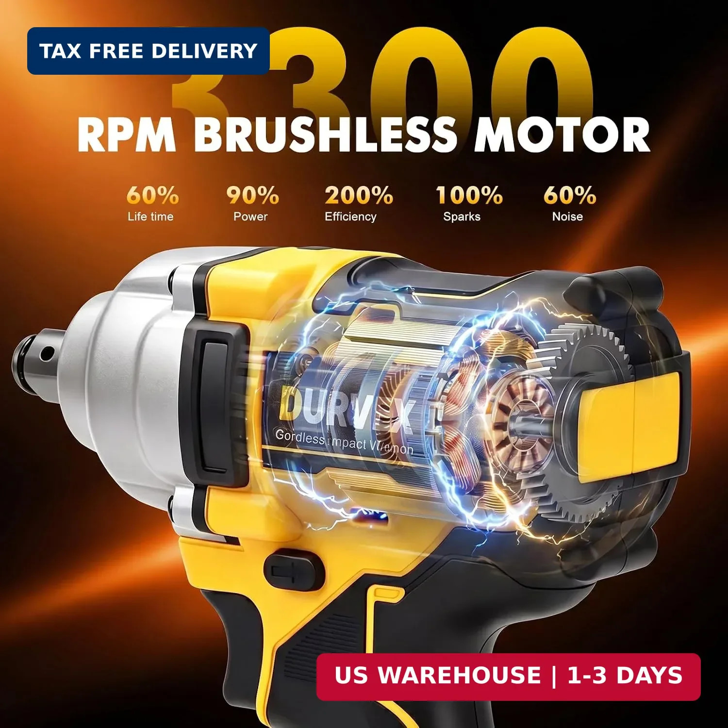 1/2-Inch Cordless Impact Wrench for DeWalt 20V MAX Battery, 1000N·m High Torque