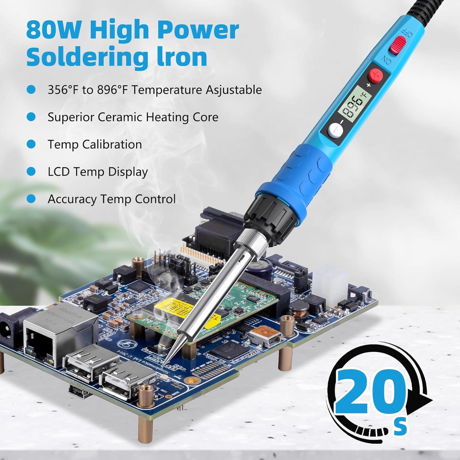 Soldering Iron Kit, 80W 110V LCD Digital Solder Iron Pen with Ceramic Heater, Po